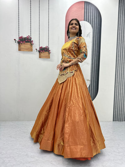 RangBhoomi Elegant Festival Lehenga Choli in Pure Silk Satin with Heavy Embroidery