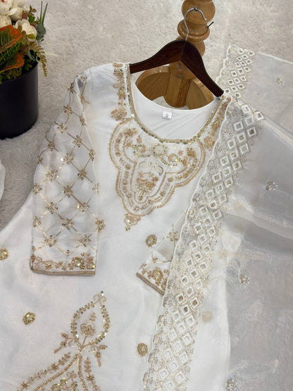 Elegant Designer Party Wear Top, Palazzos, and Dupatta Set with Intricate Heavy Embroidery and Beaded Detailing