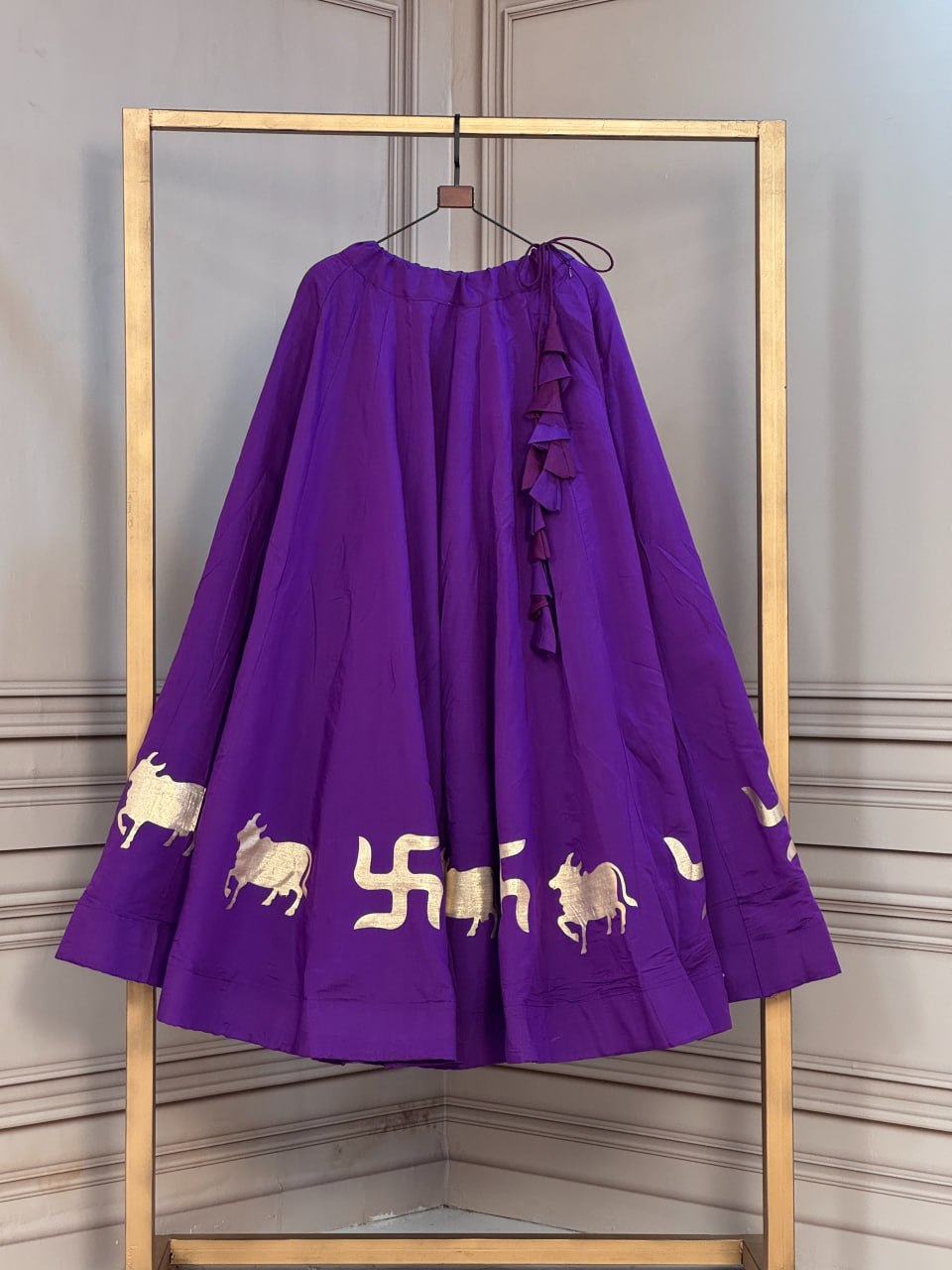 RangBhoomi Navratri Traditional Roman Fabric Lehenga - Full Stitched Festive Skirt