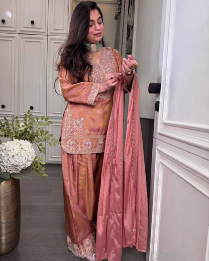 RangBhoomi Designer Ronald Silk Heavy Embroidery Sequence Work Top-Bottom and Dupatta Set — Fully Stitched Ready to Wear