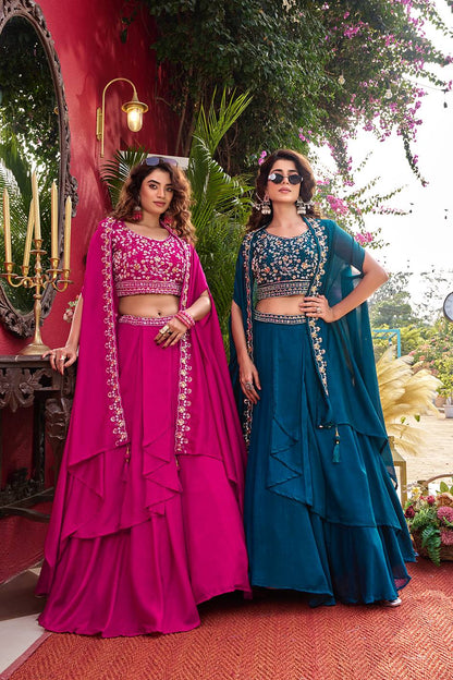 Exclusive New Wedding Lehenga Choli Set in Pure Vichitra Silk with Elegant Heavy Embroidery and Complete Stitching