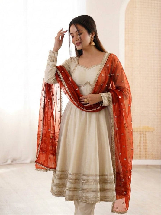 RangBhoomi Elegant Heavy Lace Anarkali Three Piece Set - Ready to Wear