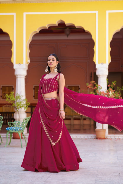 Elegant Timeless Festive Lehenga Set with Sequins and Thread Embroidery