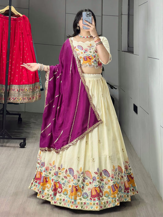 Elegant Traditional Ethnic Lehenga Choli with Intricate Embroidery and Vibrant Dupatta