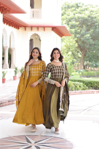 RangBhoomi Premium Ready-to-Wear Embroidered Gown and Dupatta Set