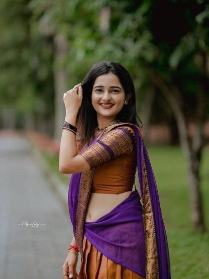 Exquisite South Indian Kanjivaram Silk Lehenga Ensemble with Zari Weaving and Georgette Dupatta