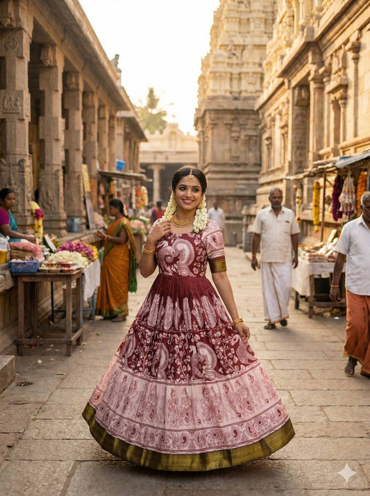 Top Trending Beautiful Soft Dola Silk Kalamkari Gown