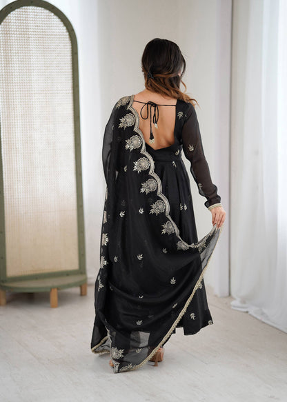 RangBhoomi Elegant Embroidered Sequence Designer Anarkali Three Piece Set