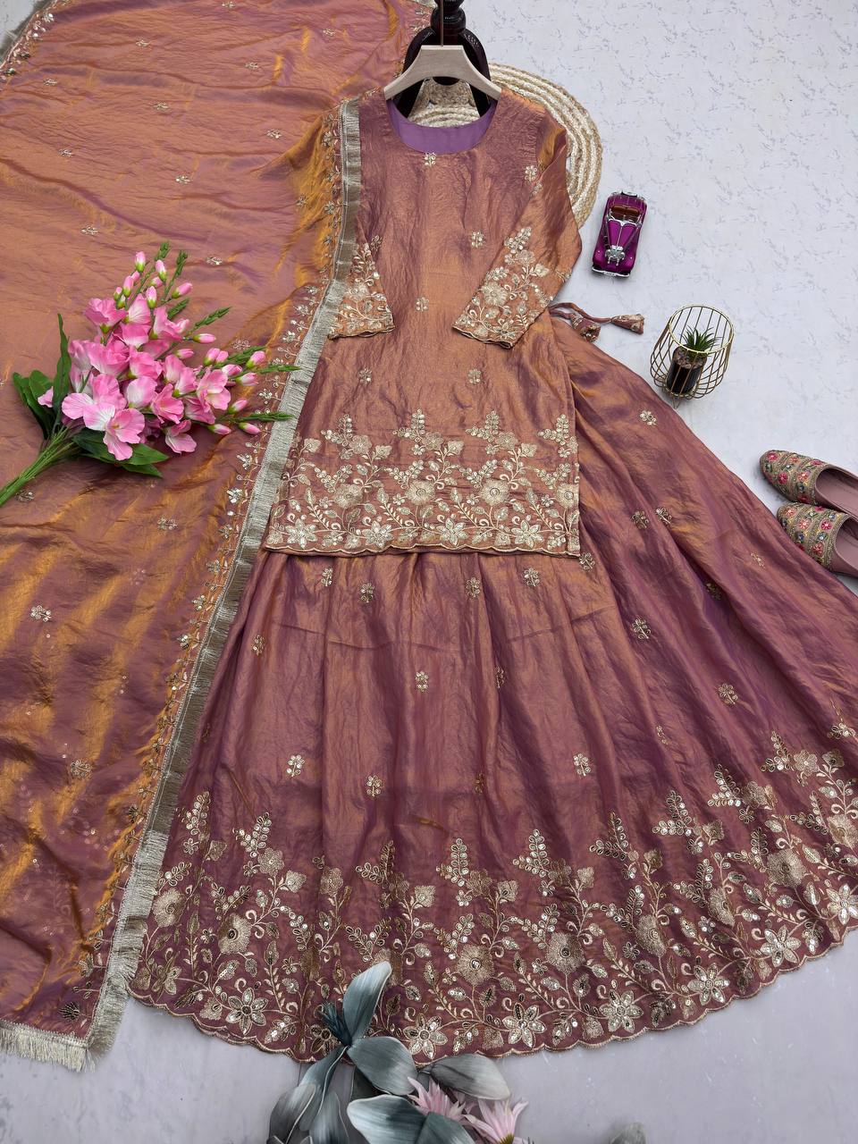 RangBhoomi Designer Party Wear Collection - Elegant Two Tone Fandy Silk Ensemble
