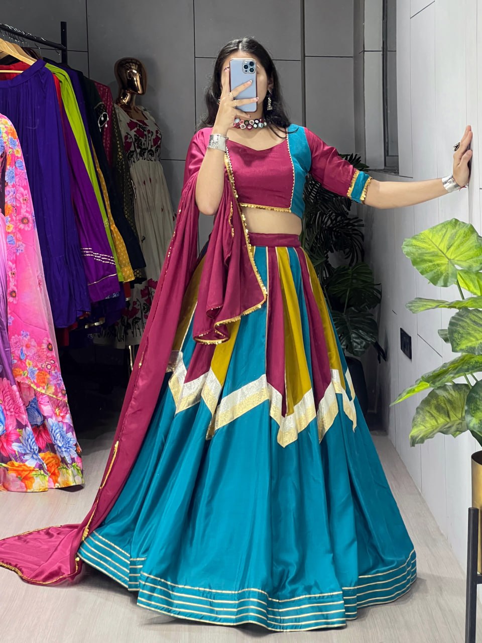 Fully Tailored Chinon Fabric Ethnic Lehenga Set for Women with Embellishments