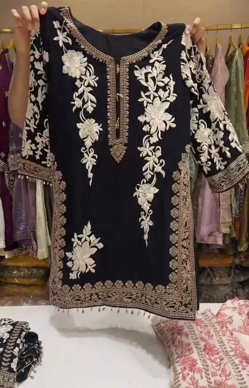 RangBhoomi Designer Party Wear Heavy Star Georgette Top, Plazzo & Dupatta Set