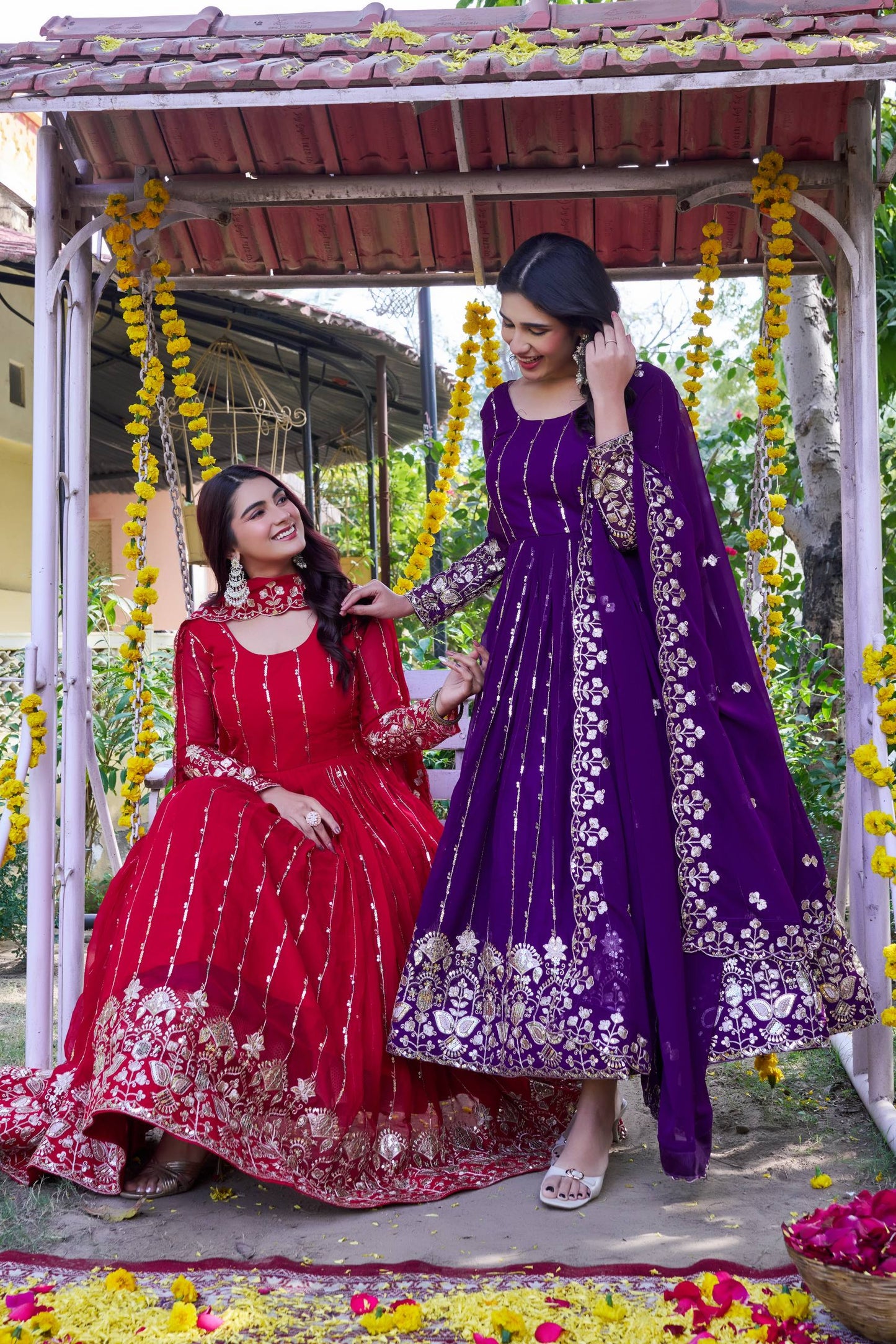 RangBhoomi New Festival Collection Long Gown with Dupatta – Elegant Fox Georgette Fabric with Heavy Sequence Embroidery