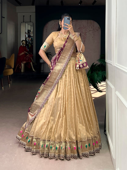 Paithani Lehenga Choli Ensemble 2026 - Shimmering Organza with Zari Weaving and Jacquard Silk Dupatta