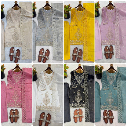 Elegant Designer Party Wear Top, Palazzos, and Dupatta Set with Intricate Heavy Embroidery and Beaded Detailing