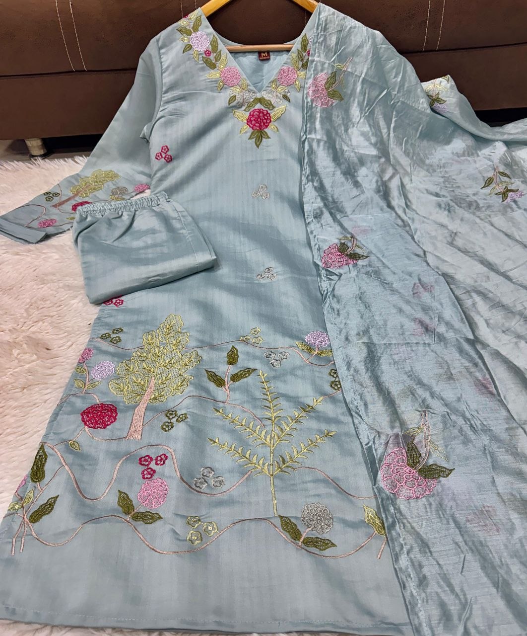 Elegant Festival Special 3-Piece Chanderi Silk Set with Gorgeous Embroidery and Dupatta