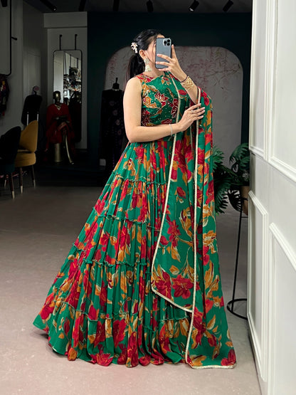 Elegant Floral Marble Print Lehenga Choli Set with Handwork and Lace Border Dupatta