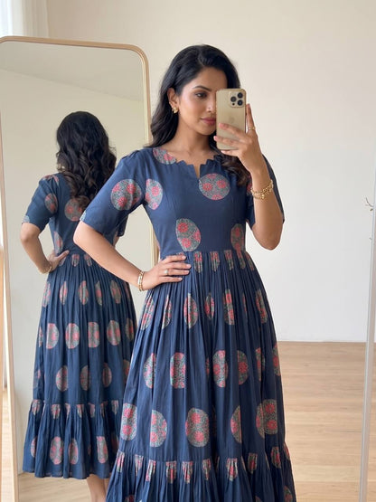 Elegant Soft Cotton Printed Midi Gown - Ultimate Summer Glamour and Comfort