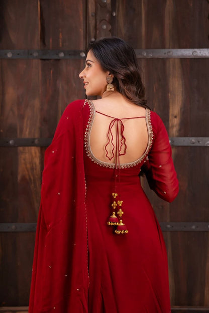 RangBhoomi EHSAAS Georgette Handwork Anarkali Suit Set — Flared Anarkali with Dupatta & Plazzo