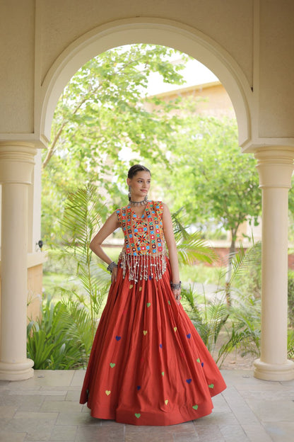 RangBhoomi Navratri Festive Cora Cotton Lehenga Set with Embroidered Blouse