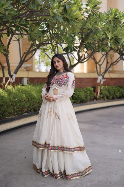 RangBhoomi Feather-Light Jacket Lehenga Set – Lotus Handwork, Long Jacket Ready-to-Wear