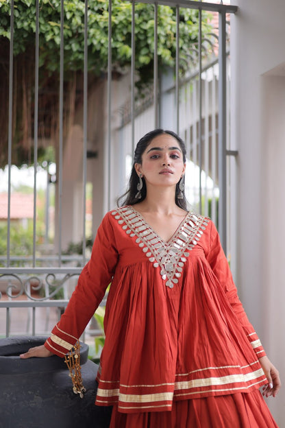 RangBhoomi Navratri Kora Cotton Full-Stitched Lehenga & Blouse Set with Mirror and Gota Work