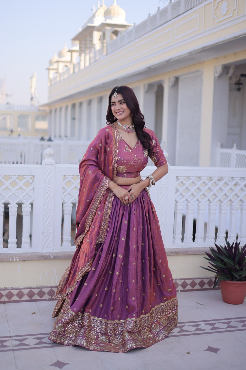 RangBhoomi Elegant Lehengha Choli Dupatta Set in YSL Silk with Sequins and Zari Embroidery