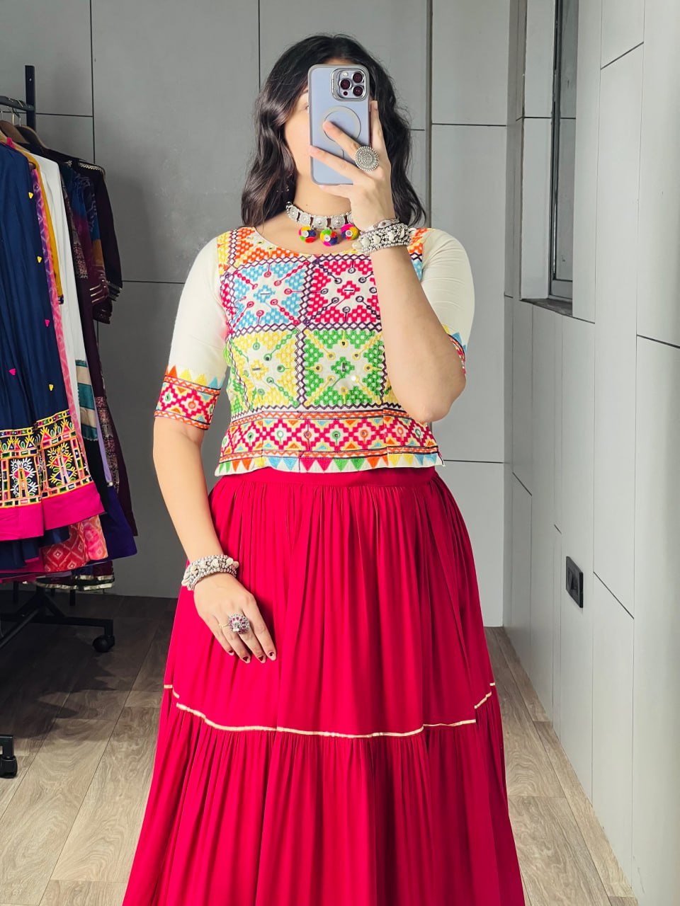 RangBhoomi Fuchsia Cotton Lehenga Choli — Festive Navratri Ready