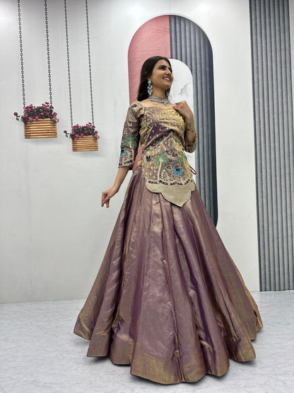 RangBhoomi Elegant Festival Lehenga Choli in Pure Silk Satin with Heavy Embroidery
