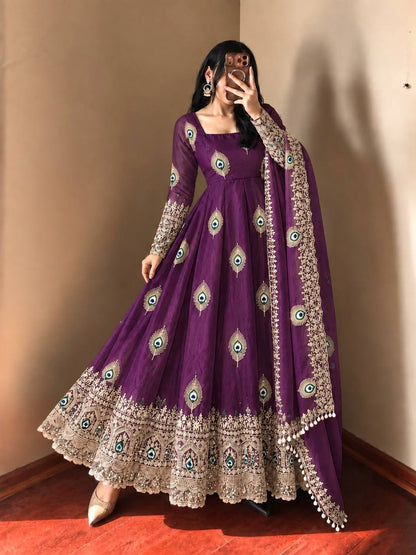 RangBhoomi Fendy Silk Gown with Fully Flair