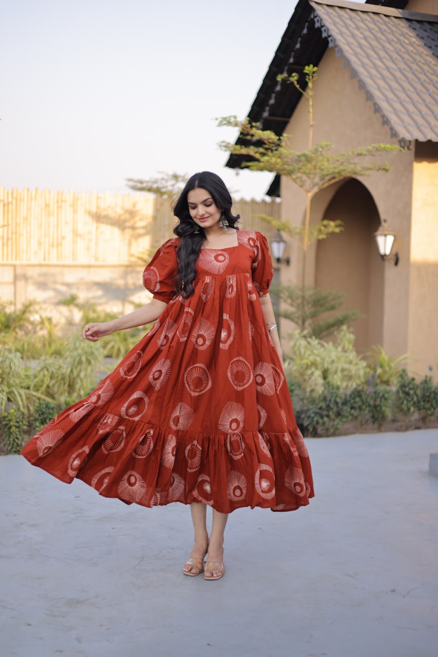 RangBhoomi Premium Designer Ready-to-Wear Kurti Collection 2026 - Elegant Printed Cotton with Puff Sleeves and Fancy Square Neck
