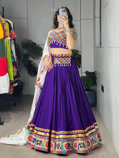 RangBhoomi Traditional Gamthi Mirror Work Lehenga Choli – 6m Grand Flair with White Dupatta