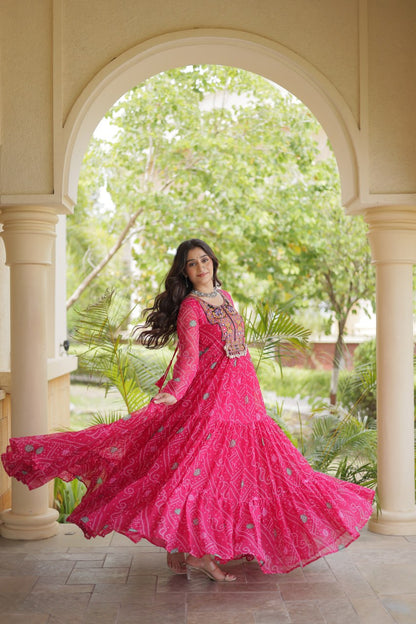 RangBhoomi Bandhani & Kutchi Patchwork Faux Georgette Gown — Festive Navratri Edition