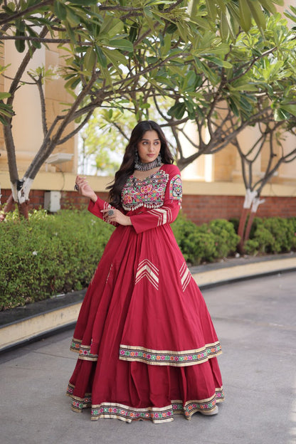 RangBhoomi Feather-Light Jacket Lehenga Set – Lotus Handwork, Long Jacket Ready-to-Wear