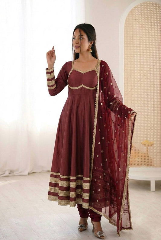 RangBhoomi Elegant Heavy Lace Anarkali Three Piece Set - Ready to Wear