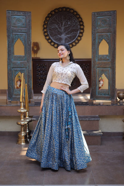 RangBhoomi Elegant Cosmos Jacquard Lehenga Choli Set with Embellished Blouse