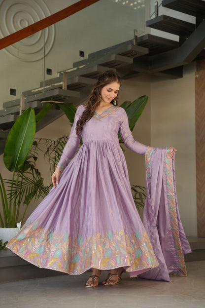 Embroidered Grace Gown & Dupatta – Luxe Fusion Wear for Modern Elegance