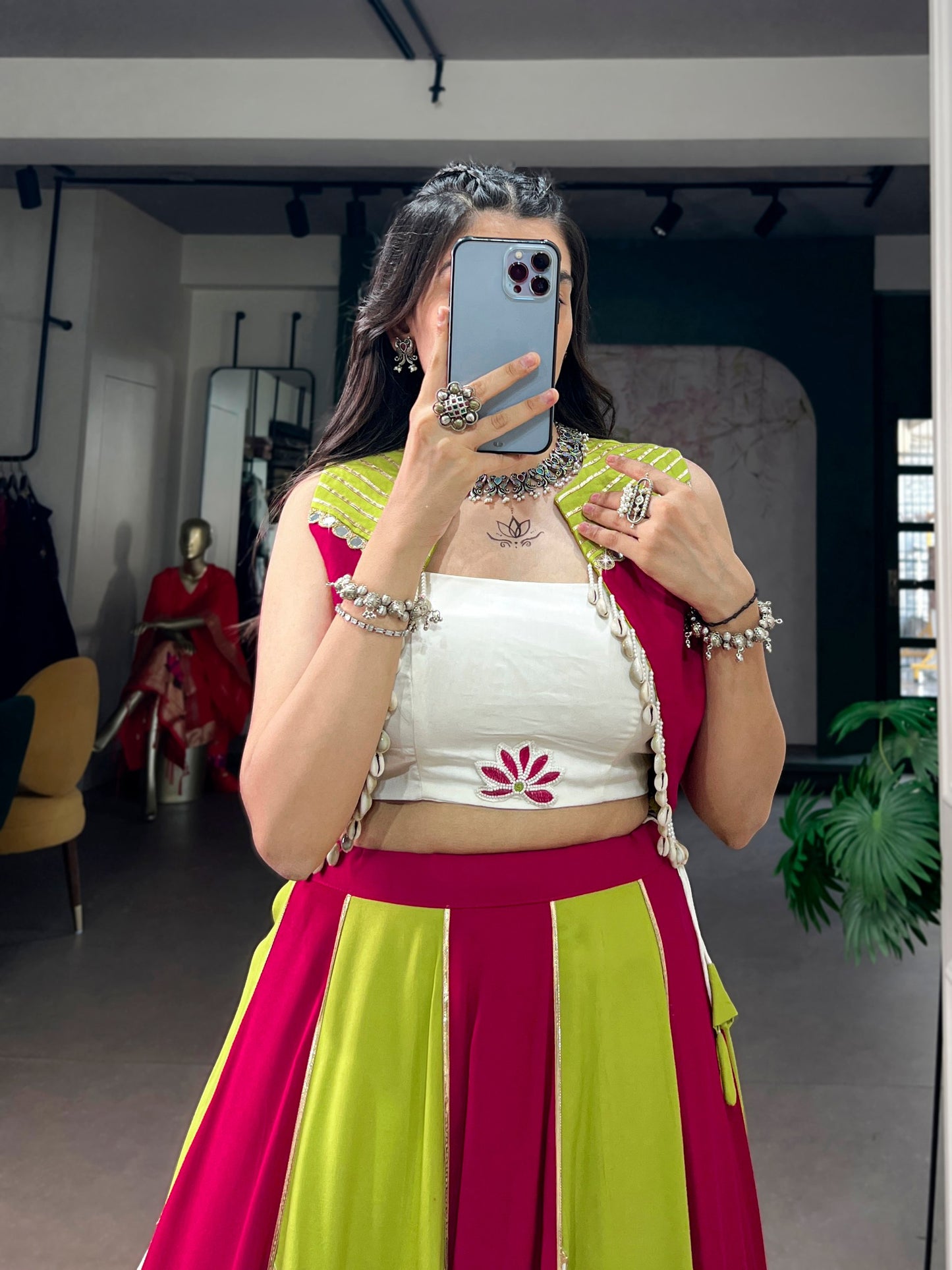 RangBhoomi Navratri 2026: Elegant Pure Rayon Lehenga Set with Koti & Embellishments