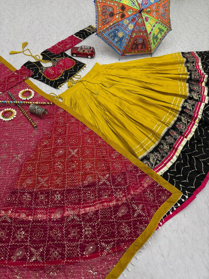 RangBhoomi Navratri Special Pure Cotton Embroidered Lehenga Choli with 6m Flair and Heavy Dupatta