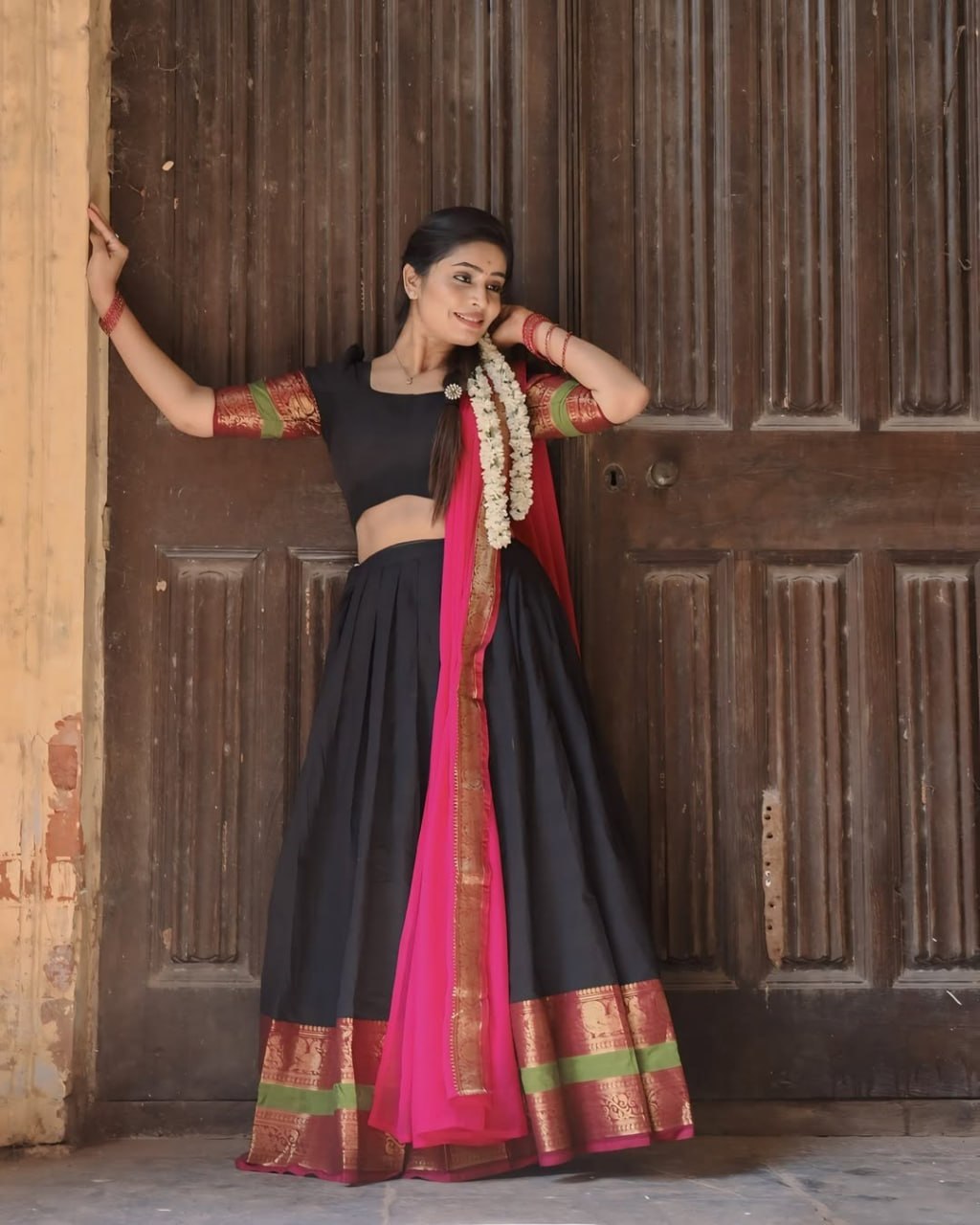 RangBhoomi South Indian Kanjivaram Silk Lehenga Set with Georgette Dupatta and Zari Weaving
