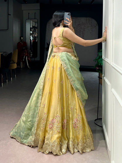 Sunlit Grace Embroidered Pastel Lehenga Set in NC Moss Silk with Sequins and Thread Work