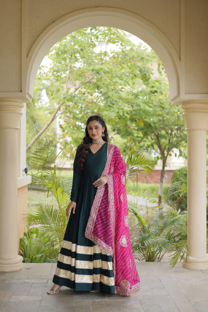 RangBhoomi Navratri Gown & Dupatta Collection 2026 – Full-Sleeve V-Neck Reyon Gown with Georgette Dupatta