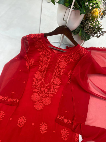 Exclusive Designer Faux Georgette Embroidered Suit with Matching Dupatta