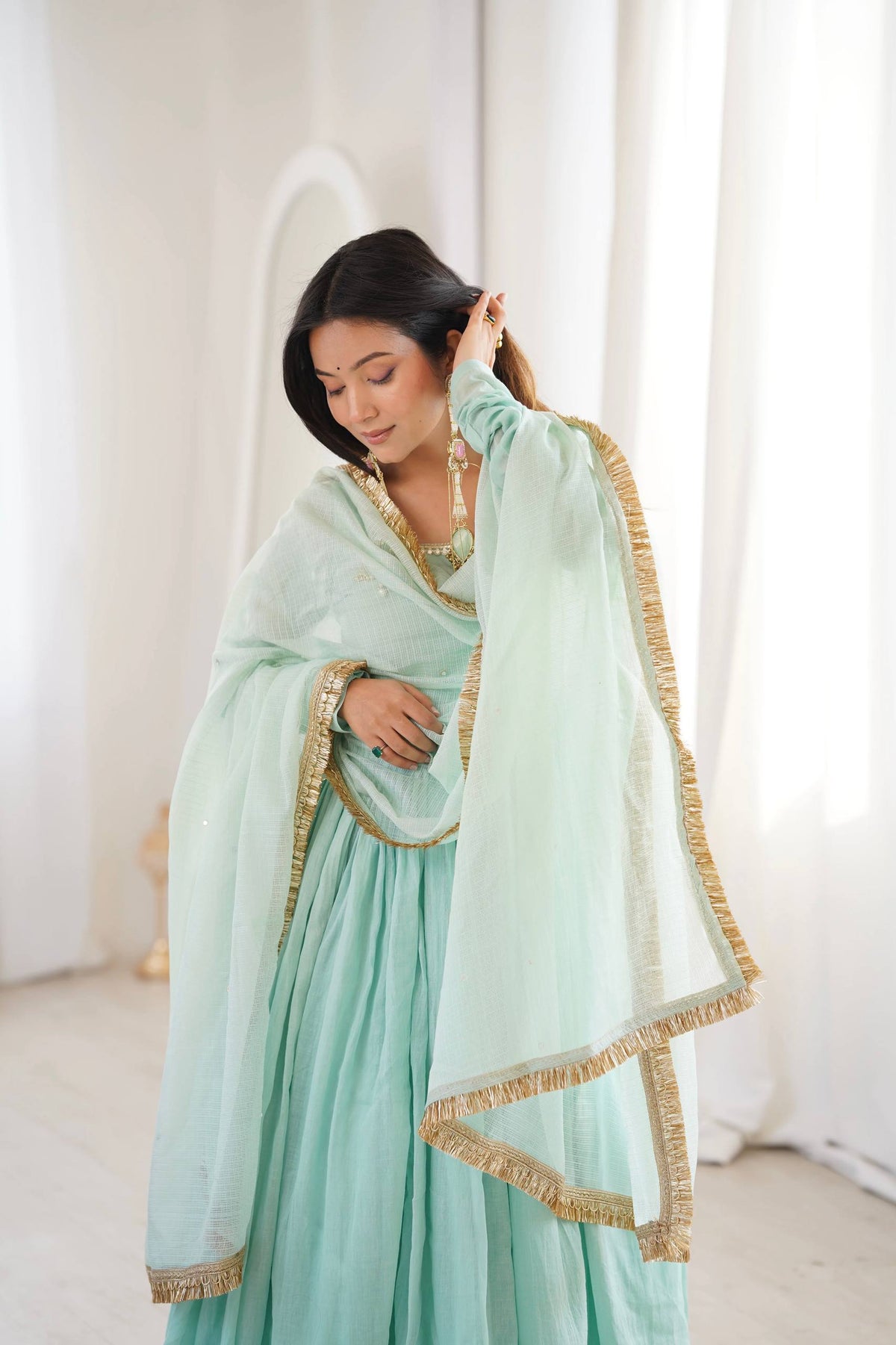 RangBhoomi Elegant Designer Anarkali Three Piece Set - Ready to Wear Festive Gown with Dupatta