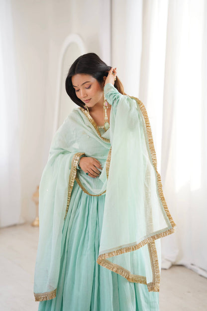 RangBhoomi Elegant Designer Anarkali Three Piece Set - Ready to Wear Festive Gown with Dupatta