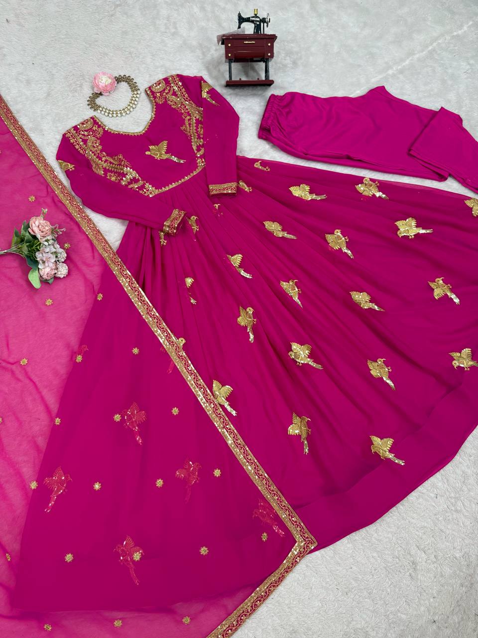 RangBhoomi Elegant Faux Georgette SP Series Gown Set with Thread and Sequin Detailing