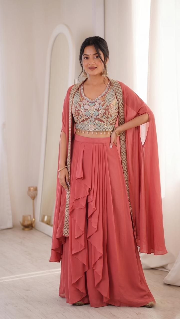 Trendy Party Wear Fox Georgette Shrug with Banglori Silk Sarara Set