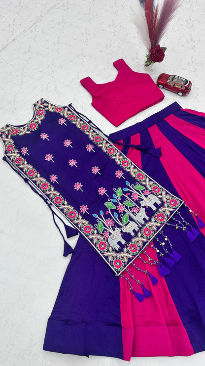 RangBhoomi Festive Vichitra Silk Lehenga Choli Set with Heavy Thread & Sequin Work