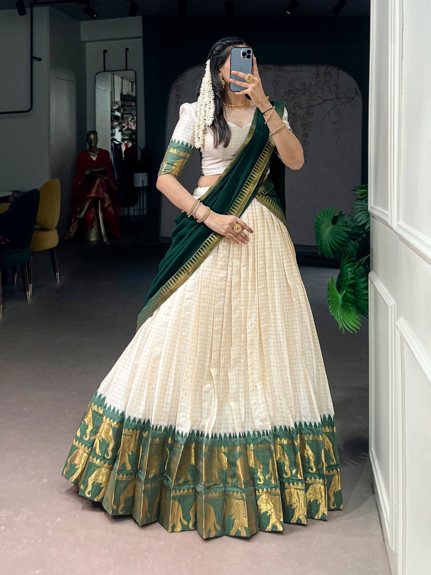 Elegant Poly Cotton Lehenga Choli Set with Georgette Dupatta, Intricate Zari Weaving Work - Comfortable and Stylish Festive Wear