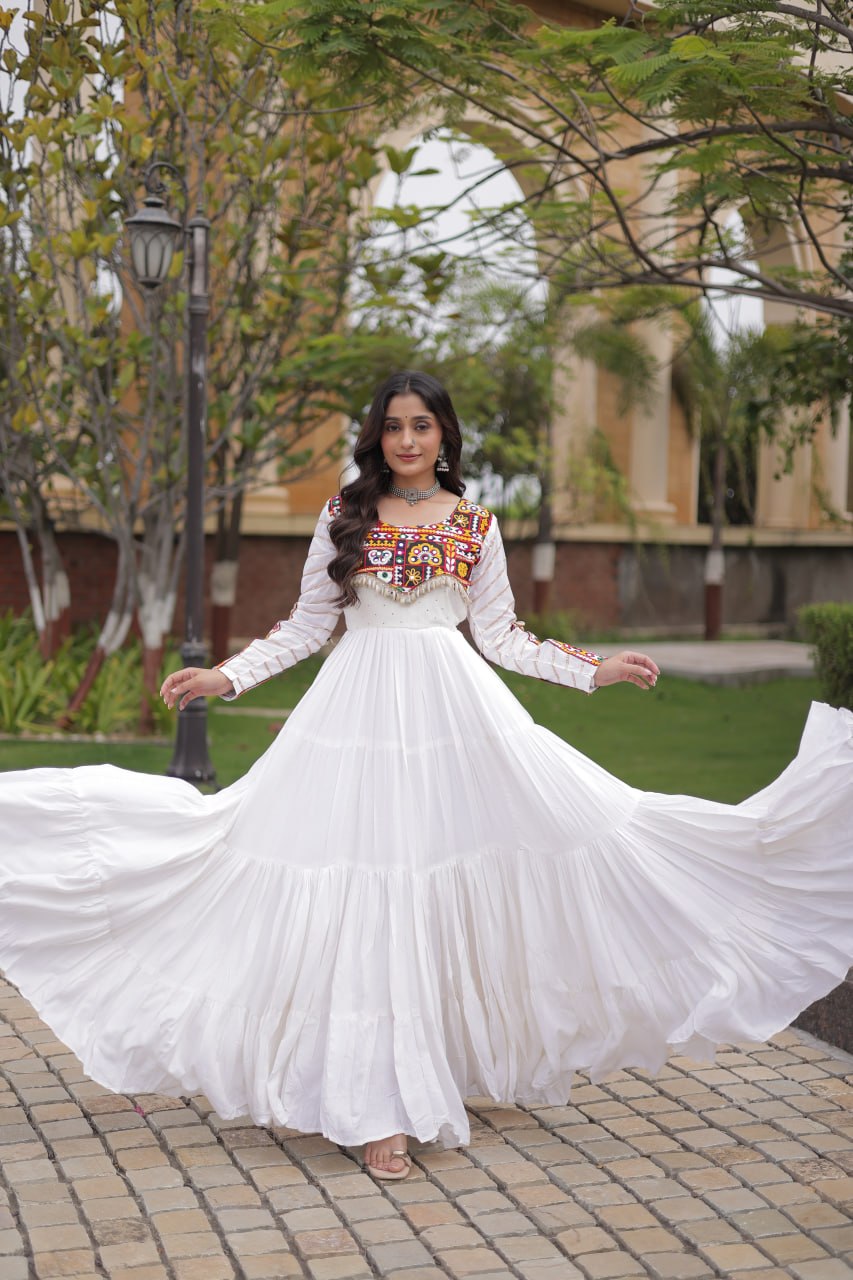 RangBhoomi Navratri Gown Collection 2026 - Elegant Mukaish & Mirror Work Full-Sleeve Gown