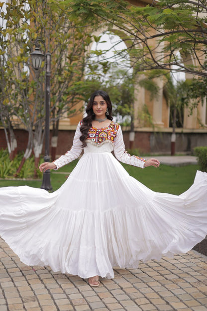 RangBhoomi Navratri Gown Collection 2026 - Elegant Mukaish & Mirror Work Full-Sleeve Gown